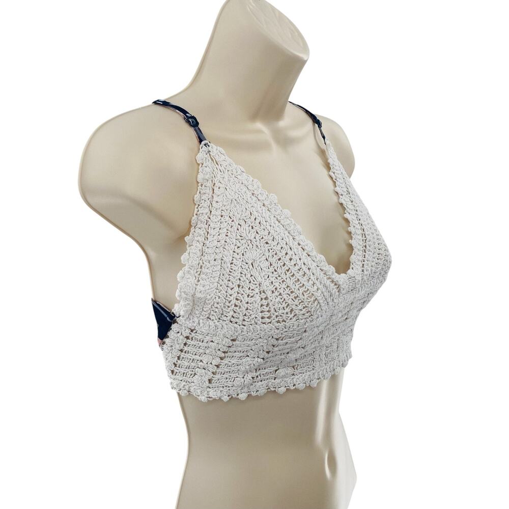 SHEIN Crochet Halter Top Womens Large Boho Floral Festival Hippie Tie Back Beach - Picture 3 of 10